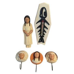 5 St Labre Thermometer Figurine Celluloid Magnet Indian School Fishbone Lot Vtg